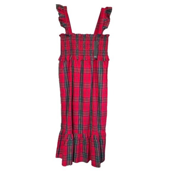 Nicole Miller Plaid Smocked Bodice Midi Dress 100% Cotton Ruffle Layered XS - Picture 1 of 6